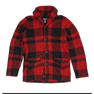 Vintage Polo Ralph Lauren Boys Cardigan, Sz L(16-18), Red/Black Buffalo Plaid